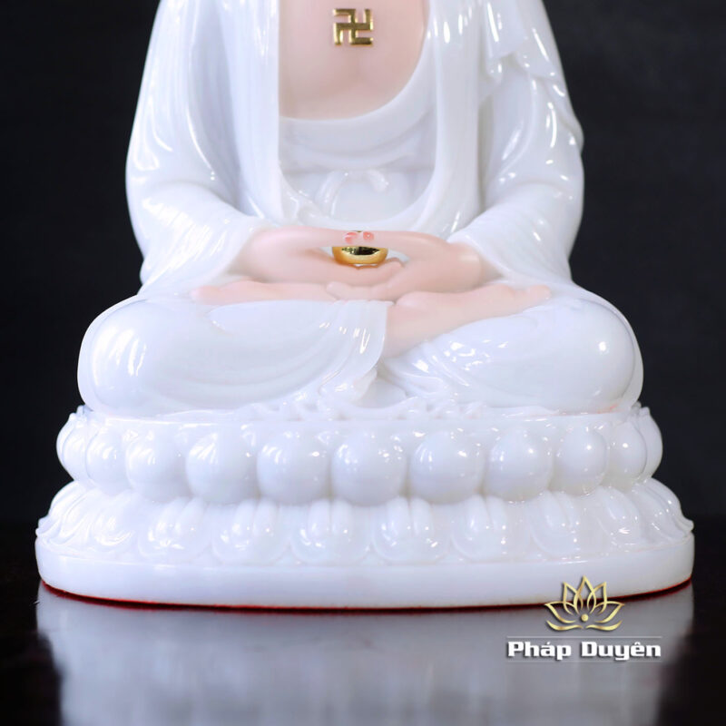 Bộ Tây Phương Tam Thánh Ngồi Đài Sen Bằng Bột Đá Trắng, Cao 30cm - Ảnh 6