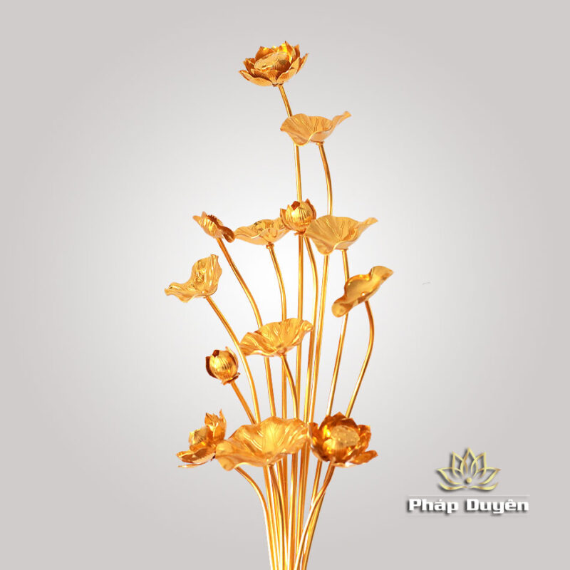Đôi Bình Hoa Sen Nhôm 13 Bông, Cao 60cm - Ảnh 2