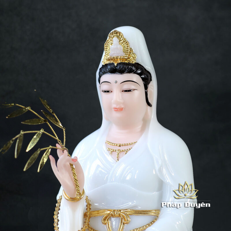 Bộ Tây Phương Tam Thánh Ngồi Đài Sen Bằng Bột Đá Trắng, Cao 30cm - Ảnh 9