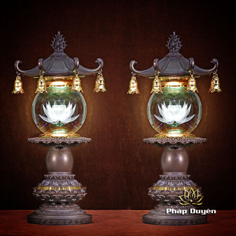 Đôi Đèn Cầu Liên Hoa Cổ Tự, Thân Bằng Hợp Kim Đồng, Cao 61cm - Ảnh 3