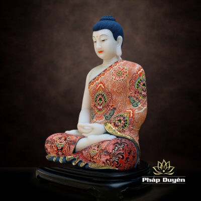 Alternative view of Tượng Thích Ca Mâu Ni Bằng Đá Hán Bạch Ngọc Vẽ Gấm, Cao 40cm (Tổng Đế 48cm)