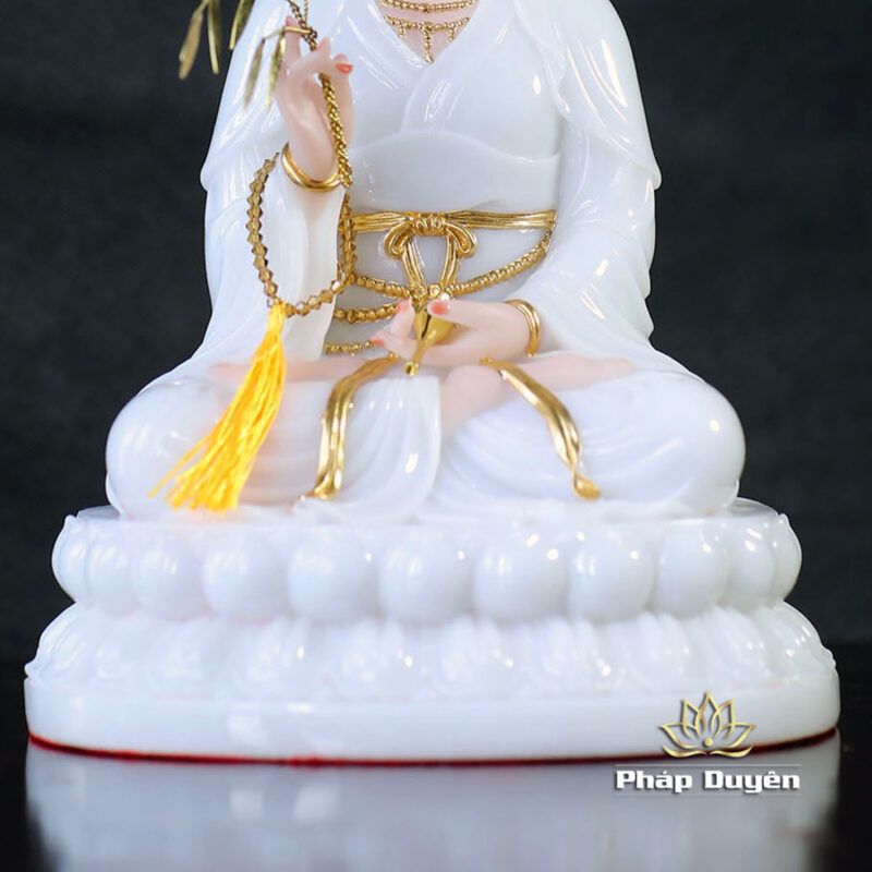 Bộ Tây Phương Tam Thánh Ngồi Đài Sen Bằng Bột Đá Trắng, Cao 30cm - Ảnh 11