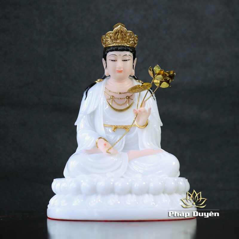 Bộ Tây Phương Tam Thánh Ngồi Đài Sen Bằng Bột Đá Trắng, Cao 30cm - Ảnh 12
