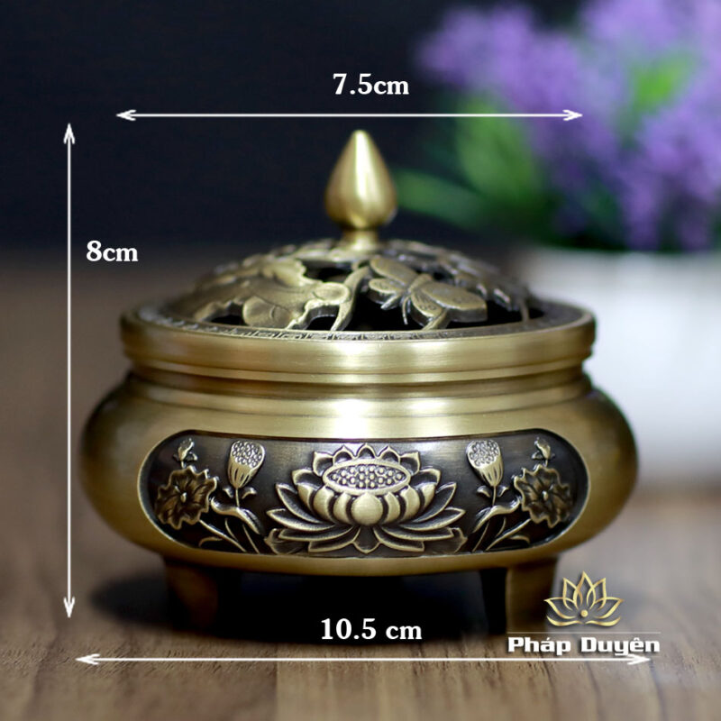 Lư Xông Trầm Đồng, Chân Cao, Khắc Hoa Sen - Ảnh 4