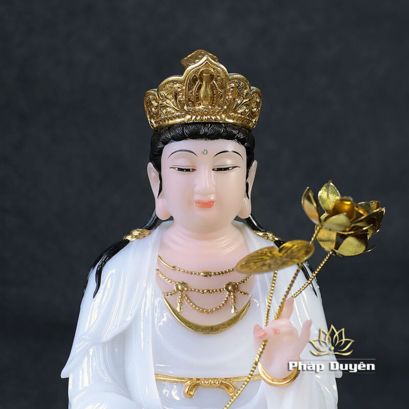 Bộ Tây Phương Tam Thánh Ngồi Đài Sen Bằng Bột Đá Trắng, Cao 30cm - Ảnh 13