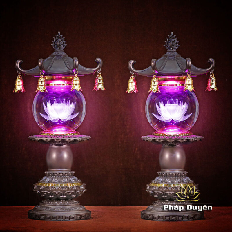 Đôi Đèn Cầu Liên Hoa Cổ Tự, Thân Bằng Hợp Kim Đồng, Cao 61cm - Ảnh 4
