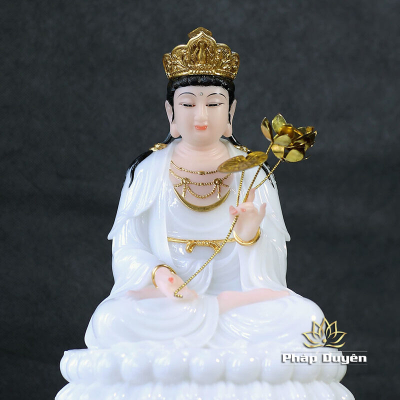 Bộ Tây Phương Tam Thánh Ngồi Đài Sen Bằng Bột Đá Trắng, Cao 30cm - Ảnh 15
