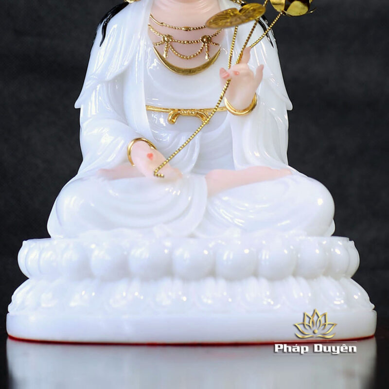 Bộ Tây Phương Tam Thánh Ngồi Đài Sen Bằng Bột Đá Trắng, Cao 30cm - Ảnh 16