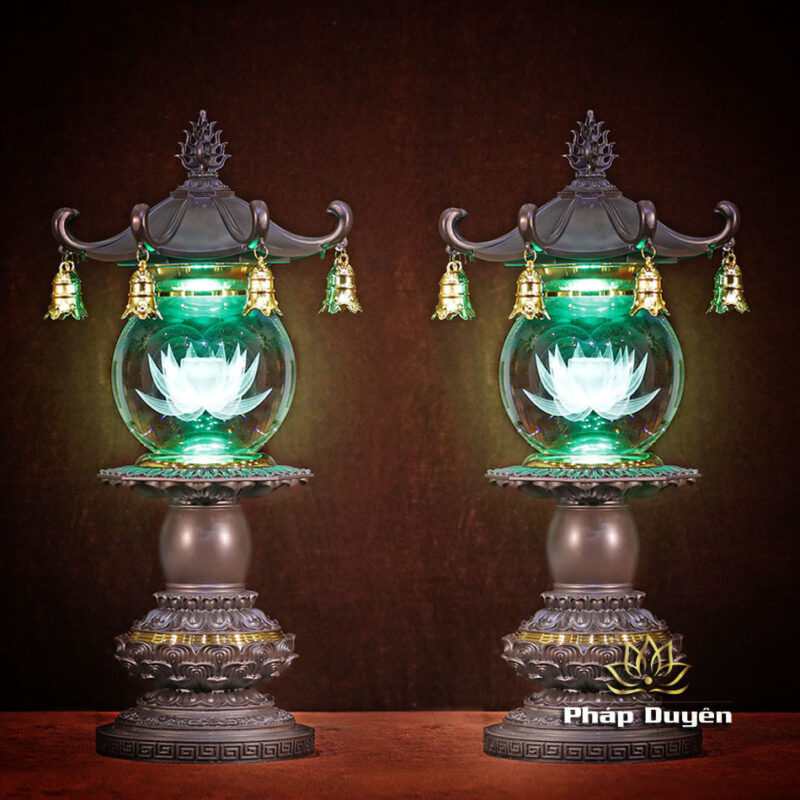 Đôi Đèn Cầu Liên Hoa Cổ Tự, Thân Bằng Hợp Kim Đồng, Cao 61cm - Ảnh 6