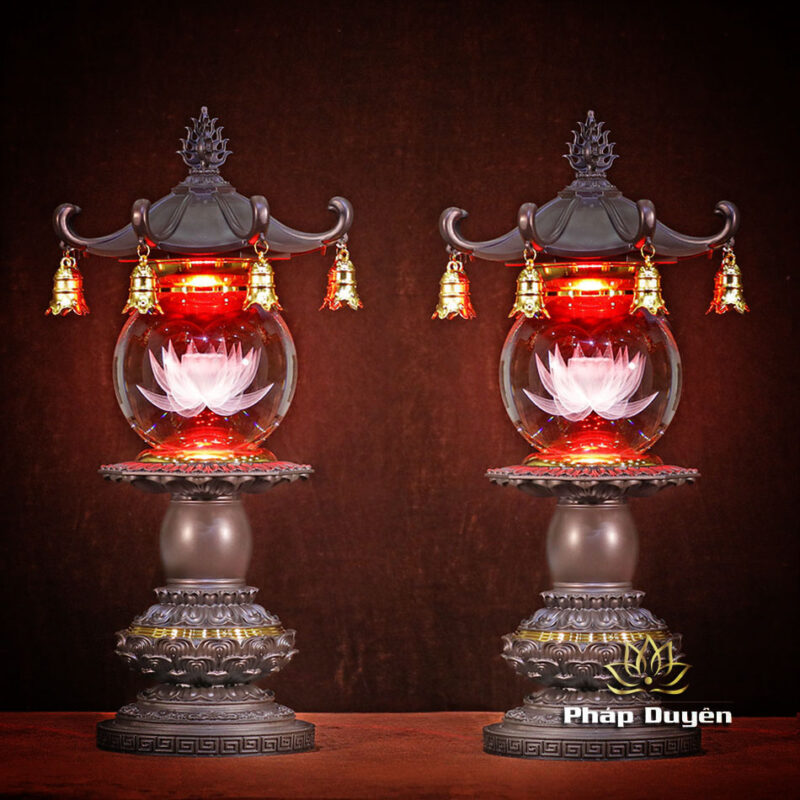 Đôi Đèn Cầu Liên Hoa Cổ Tự, Thân Bằng Hợp Kim Đồng, Cao 61cm - Ảnh 2