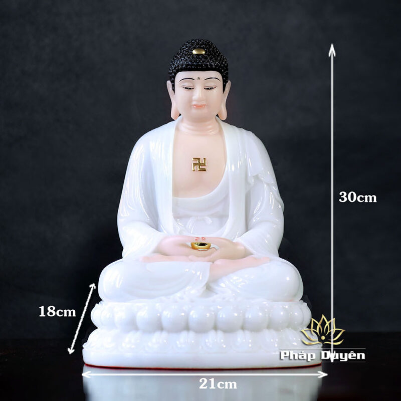 Tượng Bổn Sư Thích Ca Ngồi Đài Sen Bằng Bột Đá Trắng, Cao 30cm - Ảnh 6