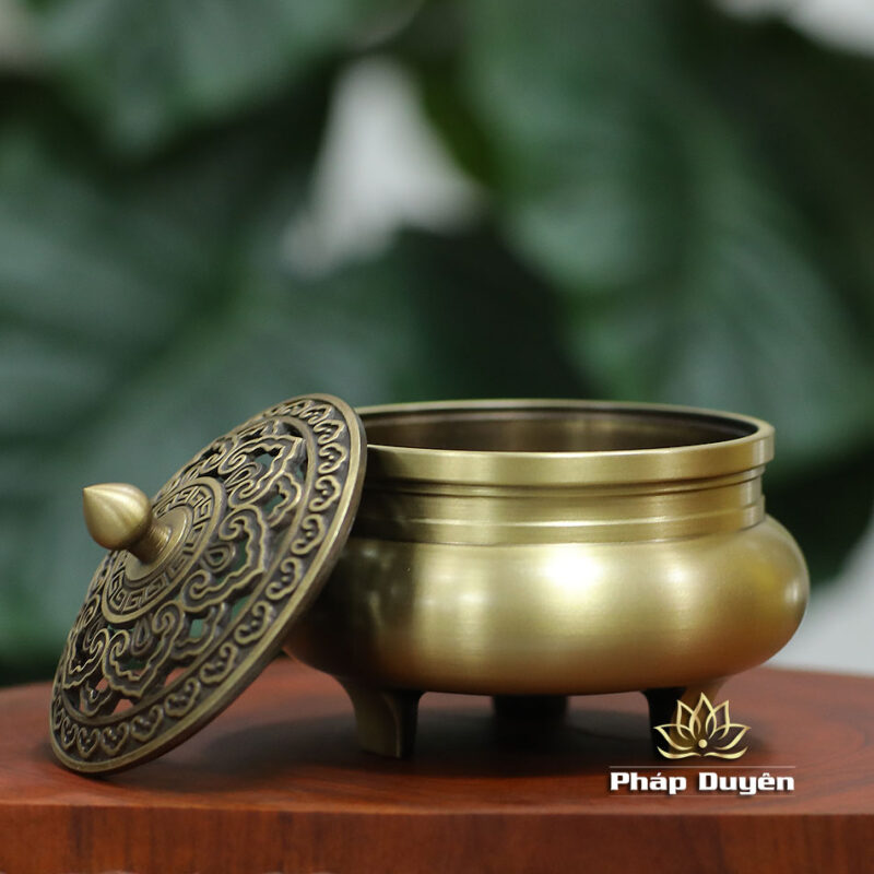 Lư Xông Đồng Khắc Họa Tiết, Chân Cao (Thân Trơn), Kích Thước 8x9.5cm - Ảnh 2