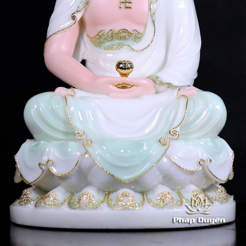 Bộ Tượng Tây Phương Tam Thánh Ngồi, Bằng Bột Đá Màu Thiên Thanh, Cao 48cm (Tổng Lá Đề 60cm) - Ảnh 6