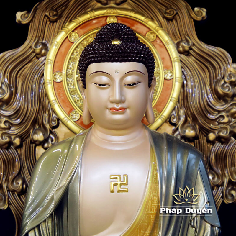 Tượng Phật Dược Sư Ngồi Non Nước, Bằng Đồng, Có Lọng Che, Cao 40cm (Tổng Lá Đề 58cm) - Ảnh 2