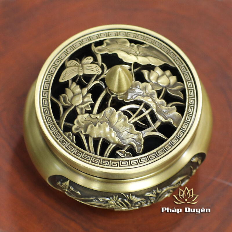 Lư Xông Trầm Đồng, Khắc Hoa Sen, Kích Thước 8cm x 9.5cm - Ảnh 3