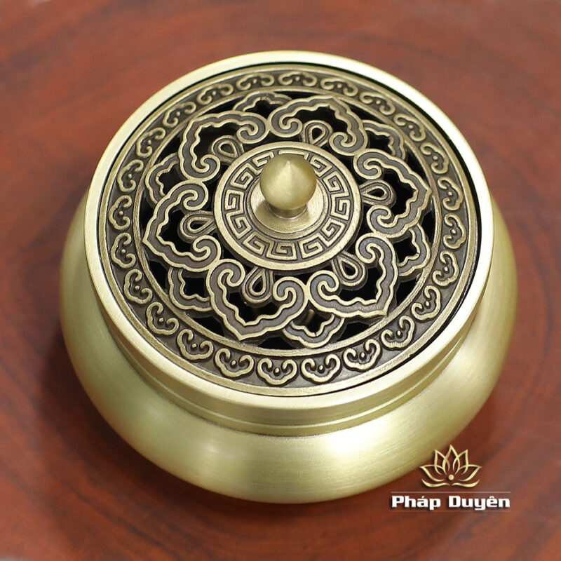 Lư Xông Đồng Khắc Họa Tiết, Chân Cao (Thân Trơn), Kích Thước 8x9.5cm - Ảnh 3