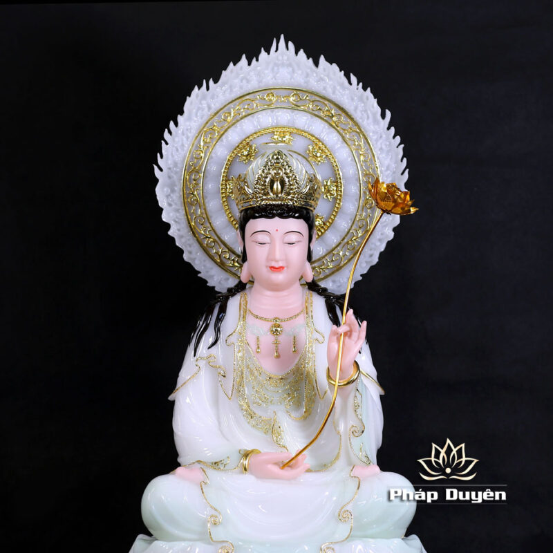 Bộ Tượng Tây Phương Tam Thánh Ngồi, Bằng Bột Đá Màu Thiên Thanh, Cao 48cm (Tổng Lá Đề 60cm) - Ảnh 15