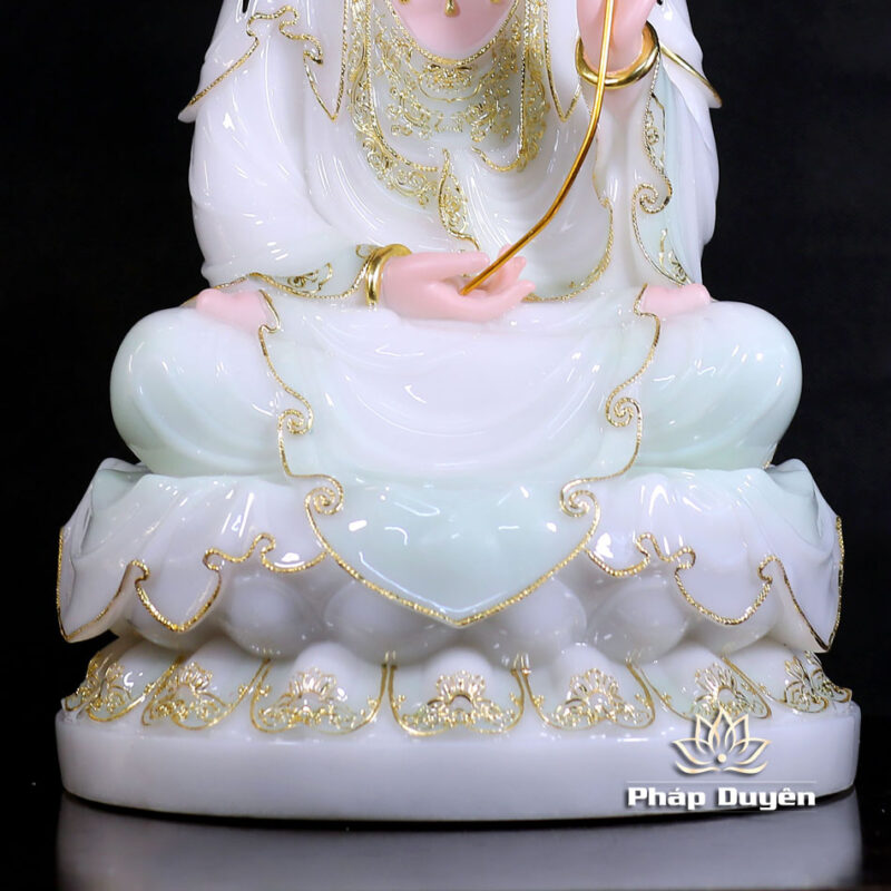 Bộ Tượng Tây Phương Tam Thánh Ngồi, Bằng Bột Đá Màu Thiên Thanh, Cao 48cm (Tổng Lá Đề 60cm) - Ảnh 16