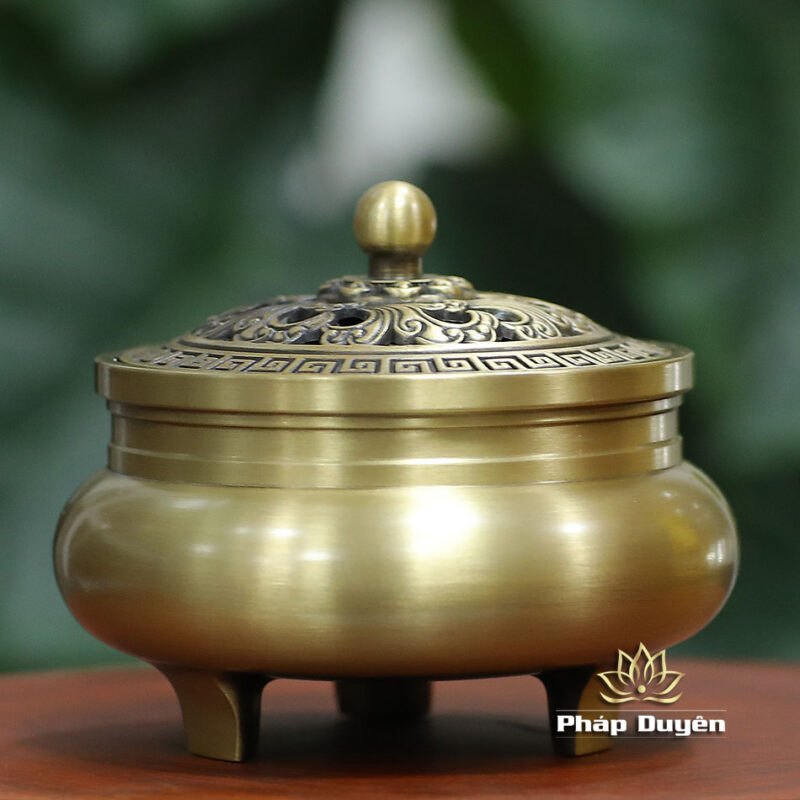 Lư Xông Đồng Khắc Họa Tiết, Chân Cao (Thân Trơn), Kích Thước 8x9.5cm - Ảnh 4