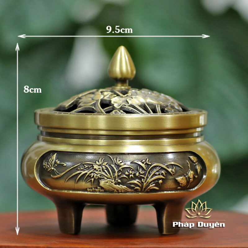 Lư Xông Trầm Đồng, Khắc Hoa Sen, Kích Thước 8cm x 9.5cm - Ảnh 5