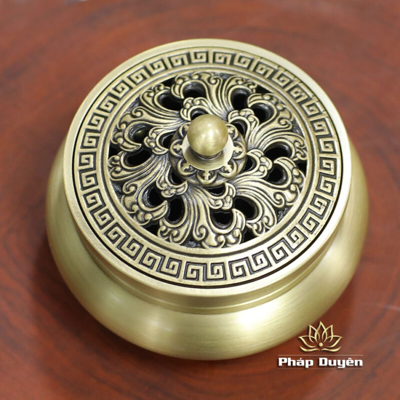 Lư Xông Đồng Khắc Họa Tiết, Chân Cao (Thân Trơn), Kích Thước 8x9.5cm - Ảnh 5