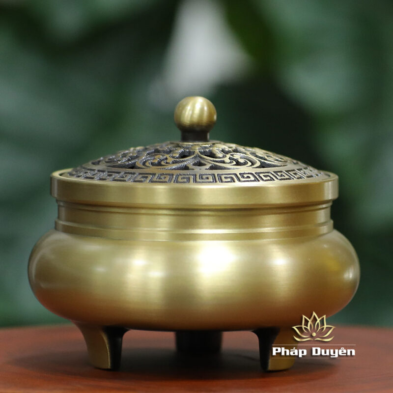 Lư Xông Đồng Khắc Họa Tiết, Chân Cao (Thân Trơn), Kích Thước 8x9.5cm - Ảnh 6