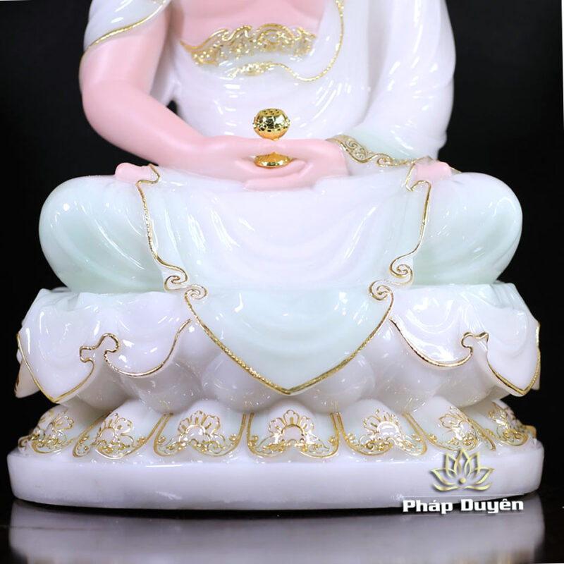 Bộ Tượng Tây Phương Tam Thánh Ngồi, Bằng Bột Đá Màu Thiên Thanh, Cao 40cm (Tổng Lá Đề 52cm) - Ảnh 6