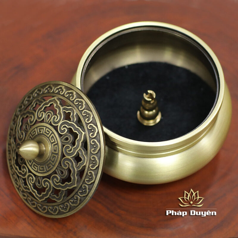 Lư Xông Đồng Khắc Họa Tiết, Chân Cao (Thân Trơn), Kích Thước 8x9.5cm - Ảnh 8
