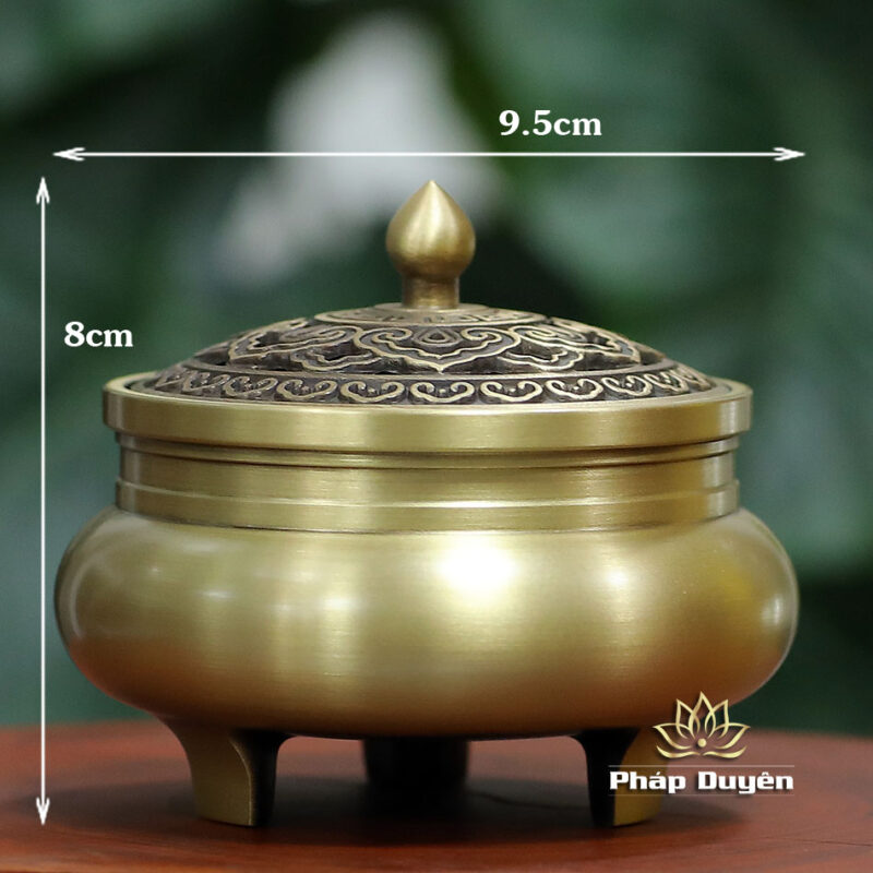 Lư Xông Đồng Khắc Họa Tiết, Chân Cao (Thân Trơn), Kích Thước 8x9.5cm - Ảnh 9