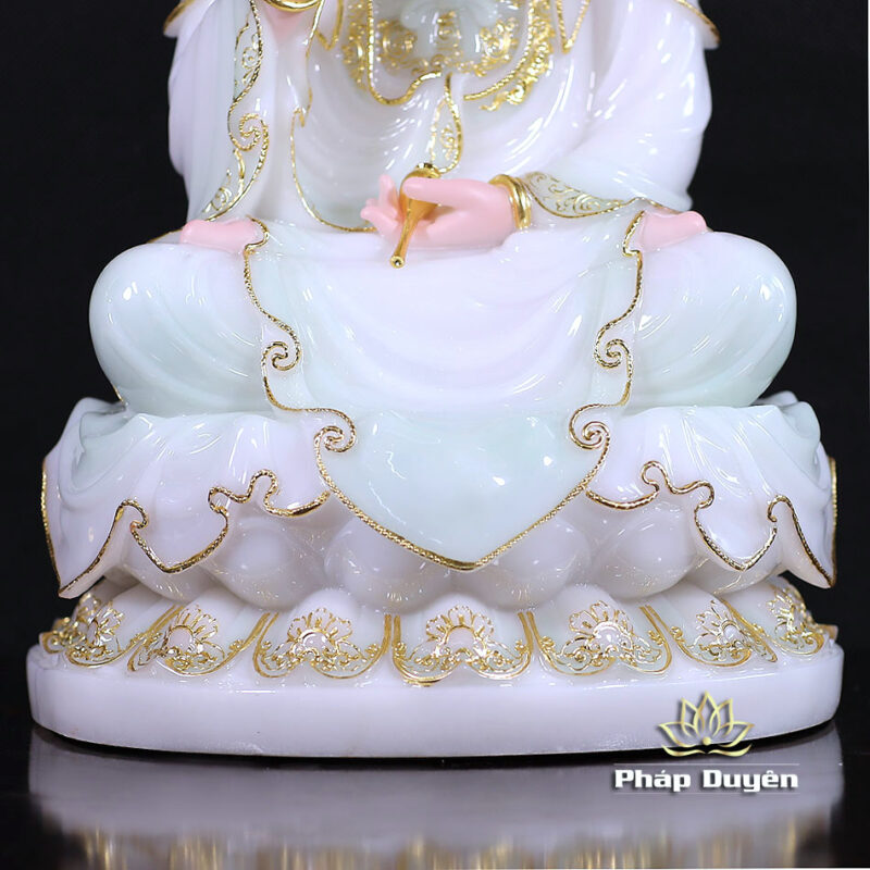 Bộ Tượng Tây Phương Tam Thánh Ngồi, Bằng Bột Đá Màu Thiên Thanh, Cao 40cm (Tổng Lá Đề 52cm) - Ảnh 11