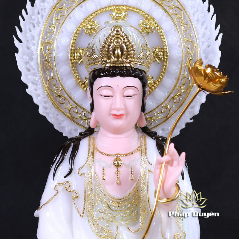 Bộ Tượng Tây Phương Tam Thánh Ngồi, Bằng Bột Đá Màu Thiên Thanh, Cao 40cm (Tổng Lá Đề 52cm) - Ảnh 13