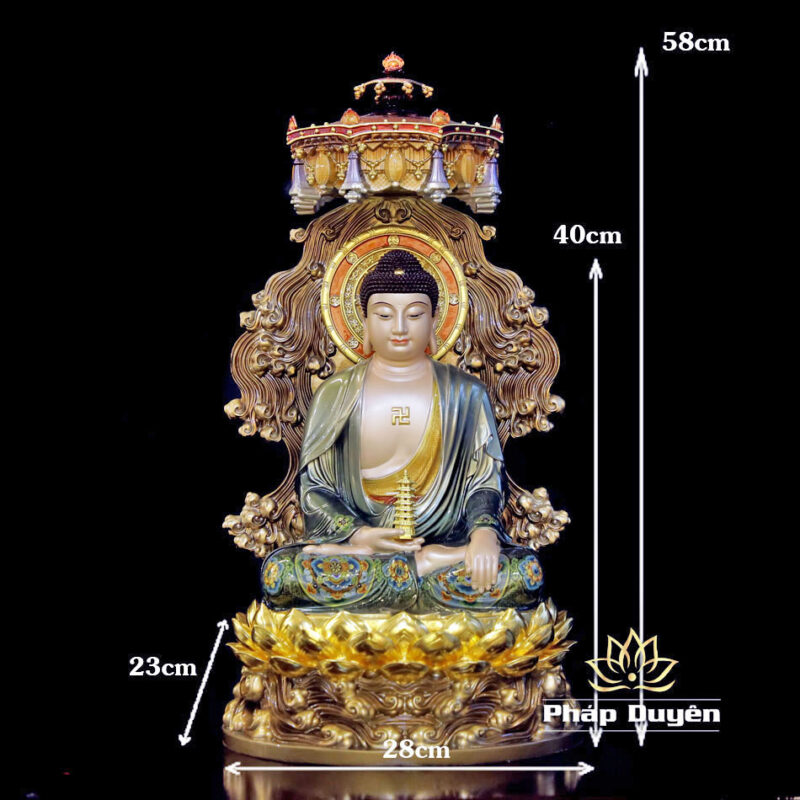 Tượng Phật Dược Sư Ngồi Non Nước, Bằng Đồng, Có Lọng Che, Cao 40cm (Tổng Lá Đề 58cm) - Ảnh 6
