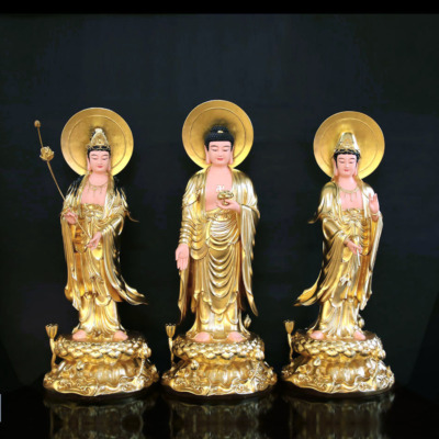 Bộ Tượng Tây Phương Tam Thánh, Bằng Composit Dát Vàng, Cao 90cm