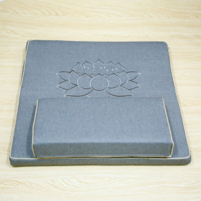 Bộ Đệm Dốc Xơ Dừa Ngồi Thiền Tĩnh Tọa Niệm Phật Thêu Hoa Sen, Mầu Xám, Kích Thước 60x60cm, 70x70cm, 80x80cm