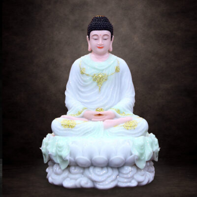 Tượng Phật Thích Ca Ngồi, Chất Liệu Bột Đá, Màu Thiên Thanh, Cao 66-128cm