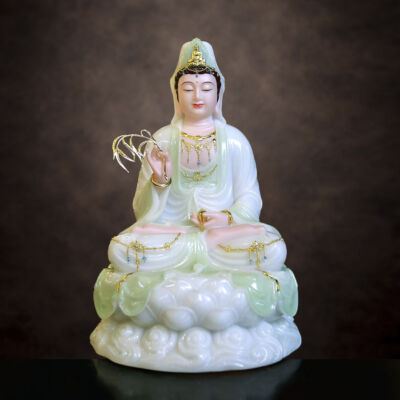 Tượng Quan Âm Bồ Tát, Chất Liệu Bột Đá Cẩm Thạch, Màu Thanh Thiên, Cao 30cm