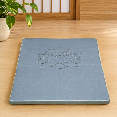 Đệm Lót Ngồi Thiền Xơ Dừa, Thêu Hoa Sen, Mầu Xám, Kích Thước 60x60cm, 70x70cm, 80x80cm