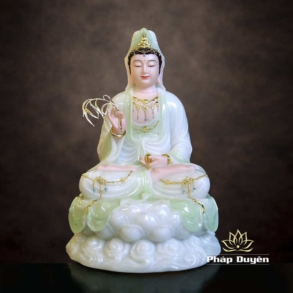 Tượng Quan Âm Bồ Tát, Chất Liệu Bột Đá Cẩm Thạch, Màu Thanh Thiên, Cao 30cm - ảnh 10