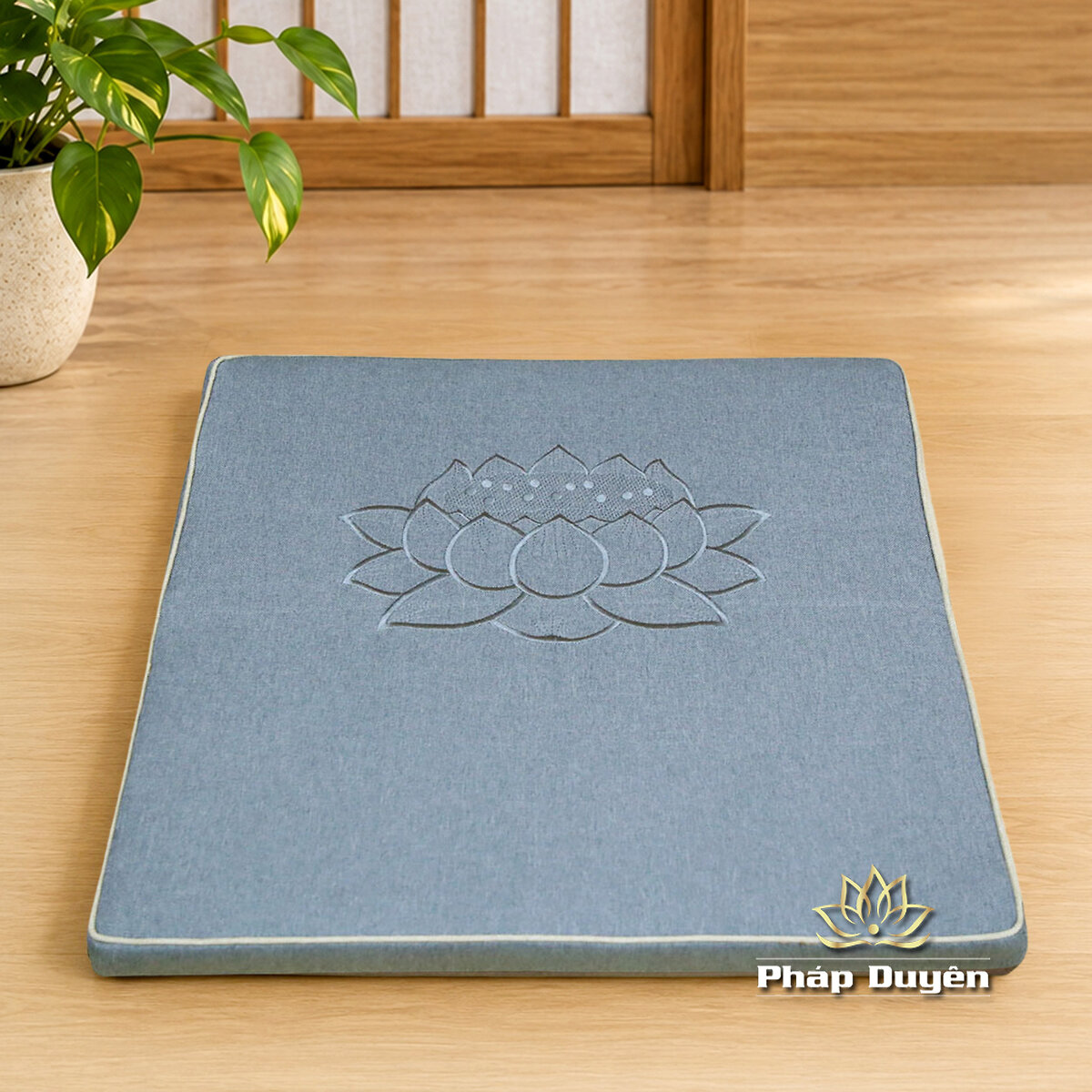 Đệm Lót Ngồi Thiền Xơ Dừa, Thêu Hoa Sen, Mầu Xám, Kích Thước 60x60cm, 70x70cm, 80x80cm - ảnh 8