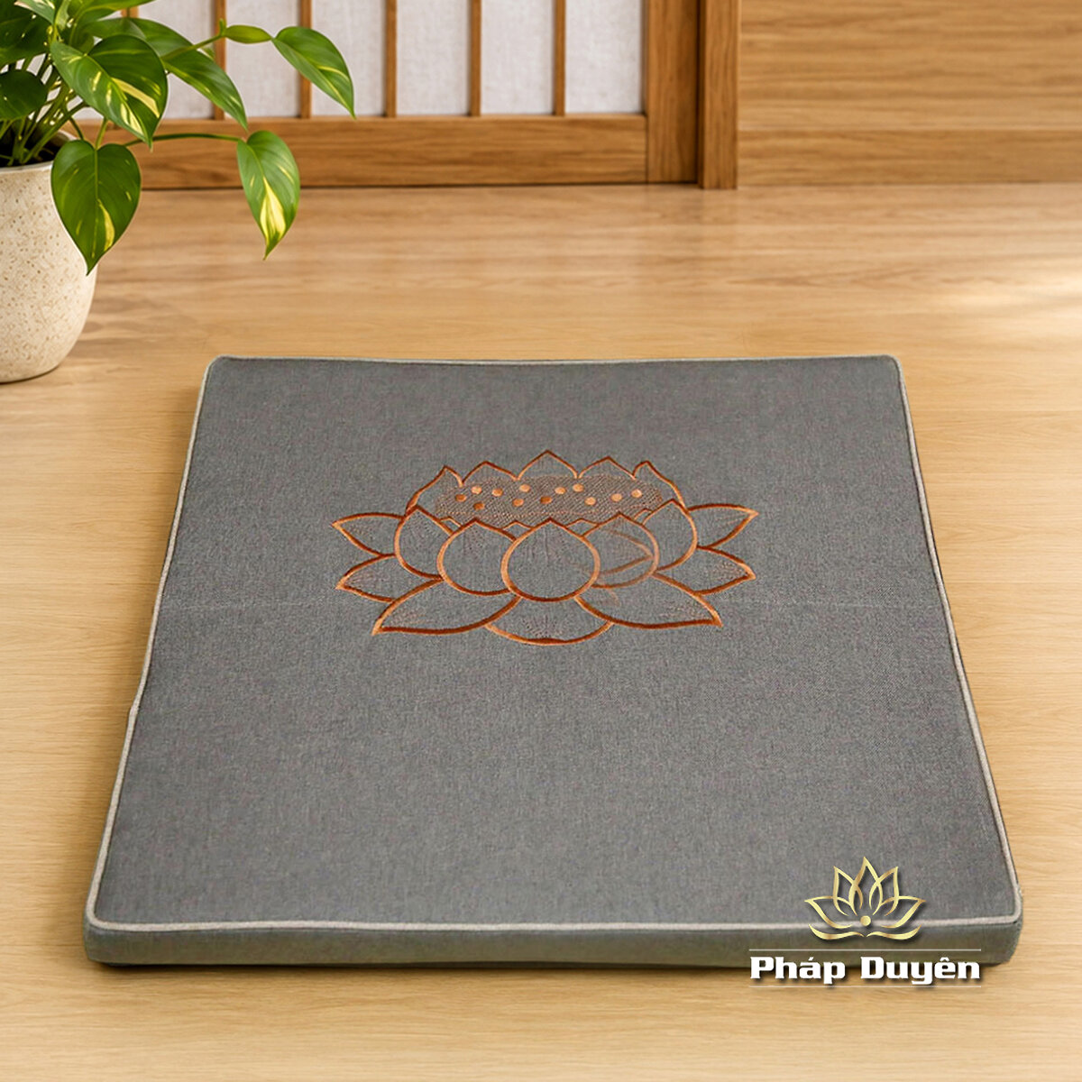Đệm Lót Ngồi Thiền Xơ Dừa, Thêu Hoa Sen, Mầu Nâu, Kích Thước 60*60cm, 70*70cm, 80*80cm - ảnh 8
