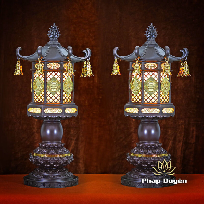 Đôi Đèn Tám Cát Tường Bằng Hợp Kim Đồng, Cao 60cm - Ảnh 3