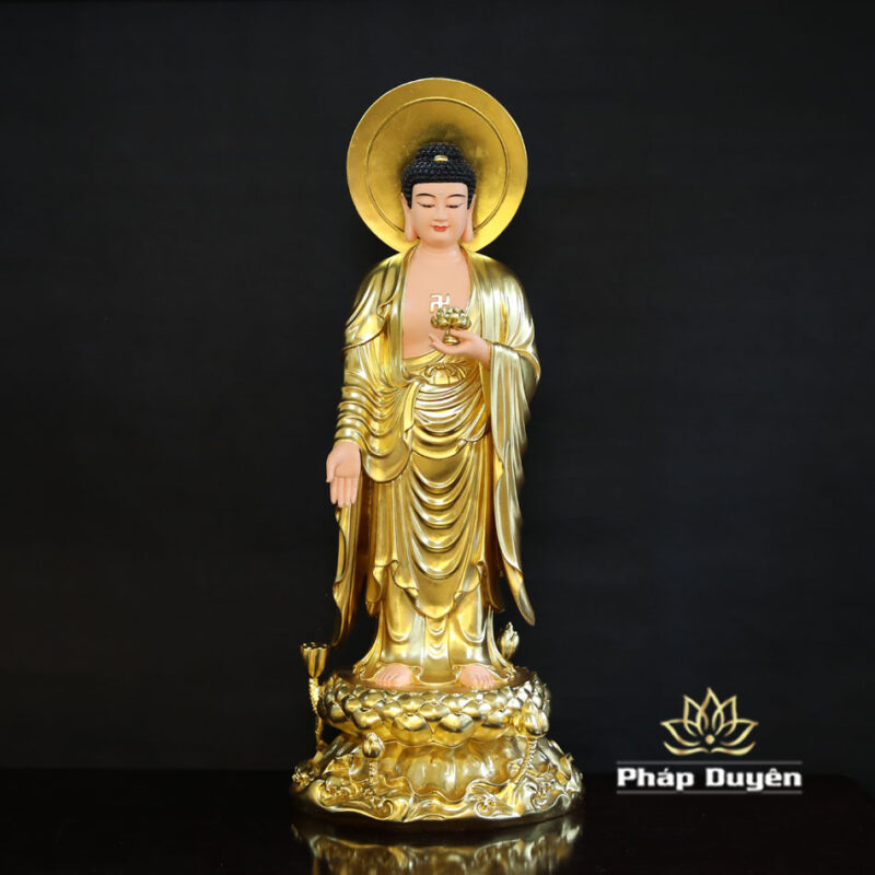 Bộ Tượng Tây Phương Tam Thánh, Bằng Composit Dát Vàng, Cao 90cm - Ảnh 2