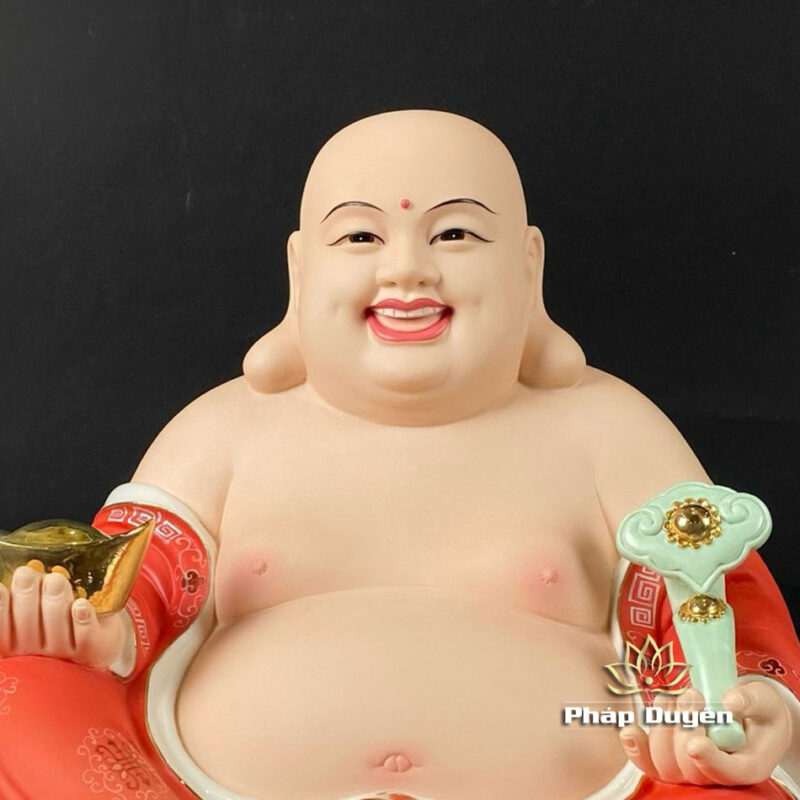 Tượng Di Lặc Ngồi Đế Mây, Bằng Sứ Màu Đỏ, Cao 40cm, 48cm - Ảnh 2