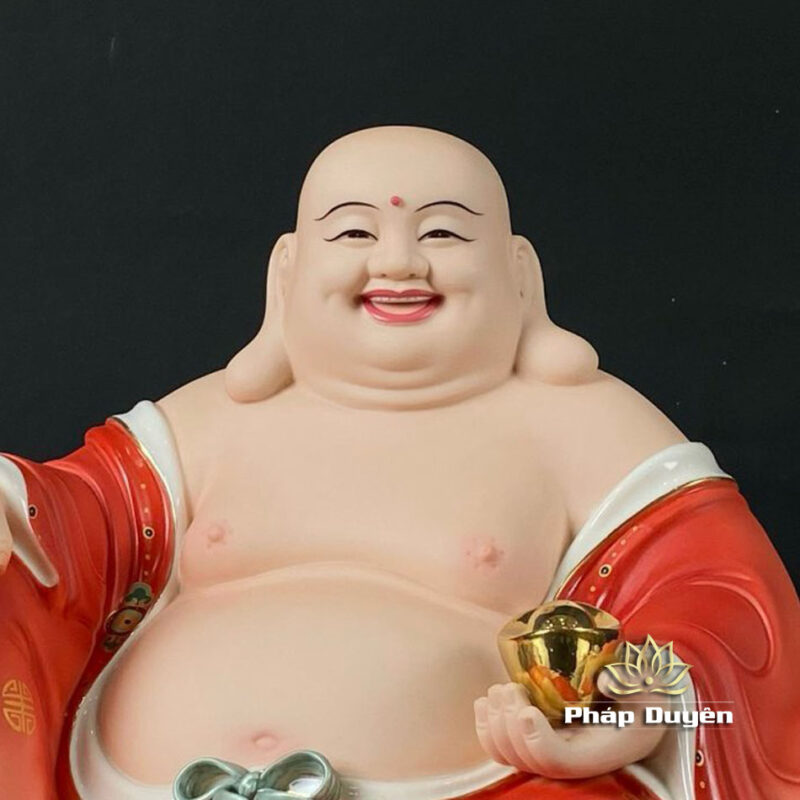 Tượng Di Lặc Nằm Ngồi, Bằng Sứ, Màu Đỏ, Kích Thước 40cm, 48cm - Ảnh 2
