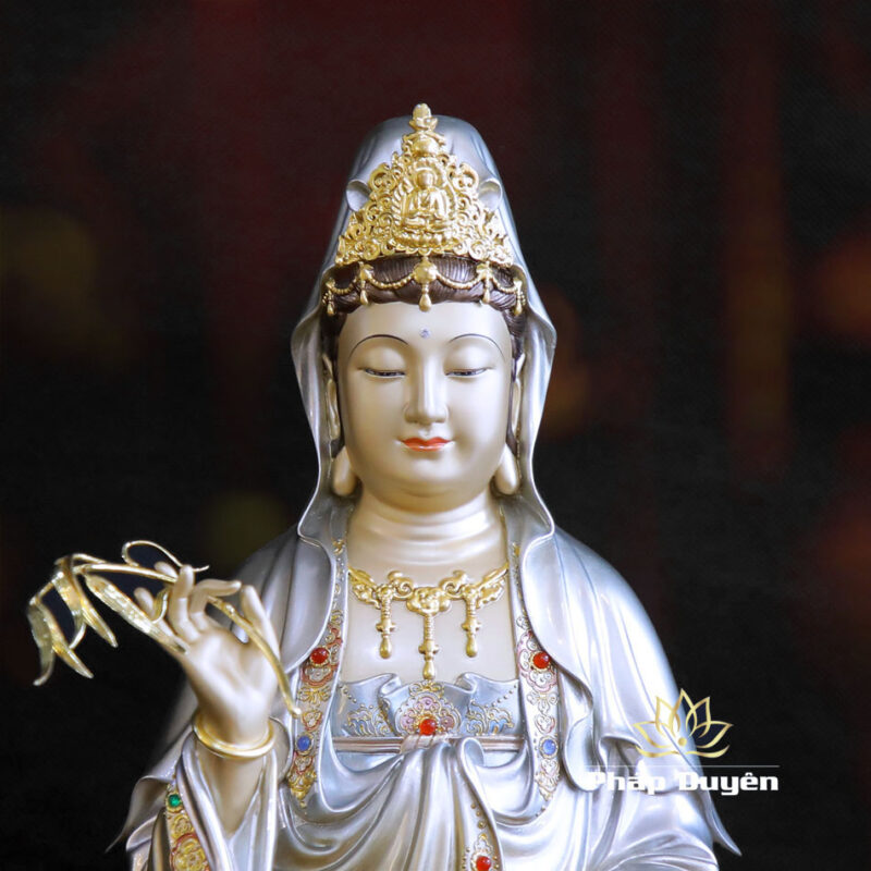 Tượng Quan Âm Ngồi, Bằng Đồng Men Cổ Viền Vàng Mẫn Bảo, Cao 40cm - Ảnh 2