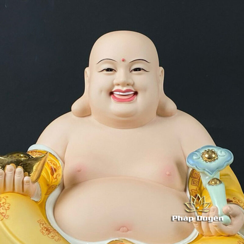 Tượng Di Lặc Ngồi Đế Mây, Bằng Sứ Màu Vàng, Cao 40cm, 48cm - Ảnh 2