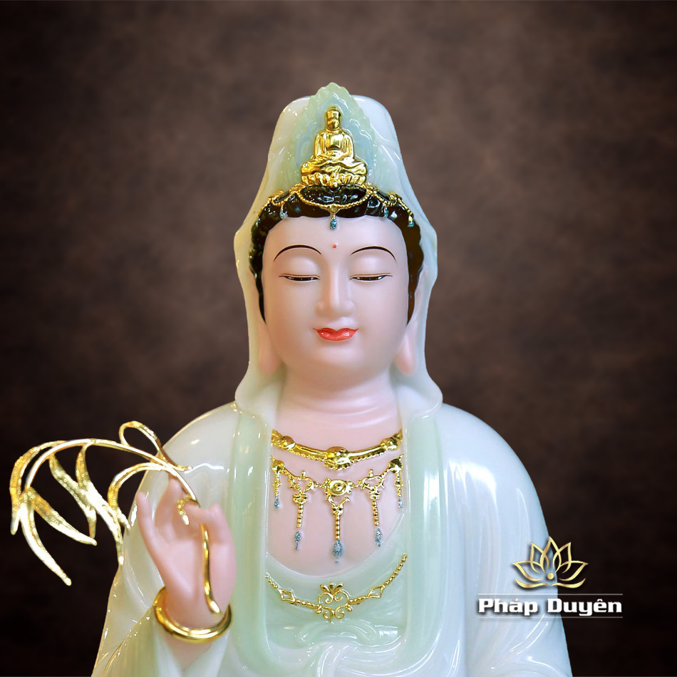 Tượng Quan Âm Bồ Tát, Chất Liệu Bột Đá Cẩm Thạch, Màu Thanh Thiên, Cao 30cm - ảnh 11