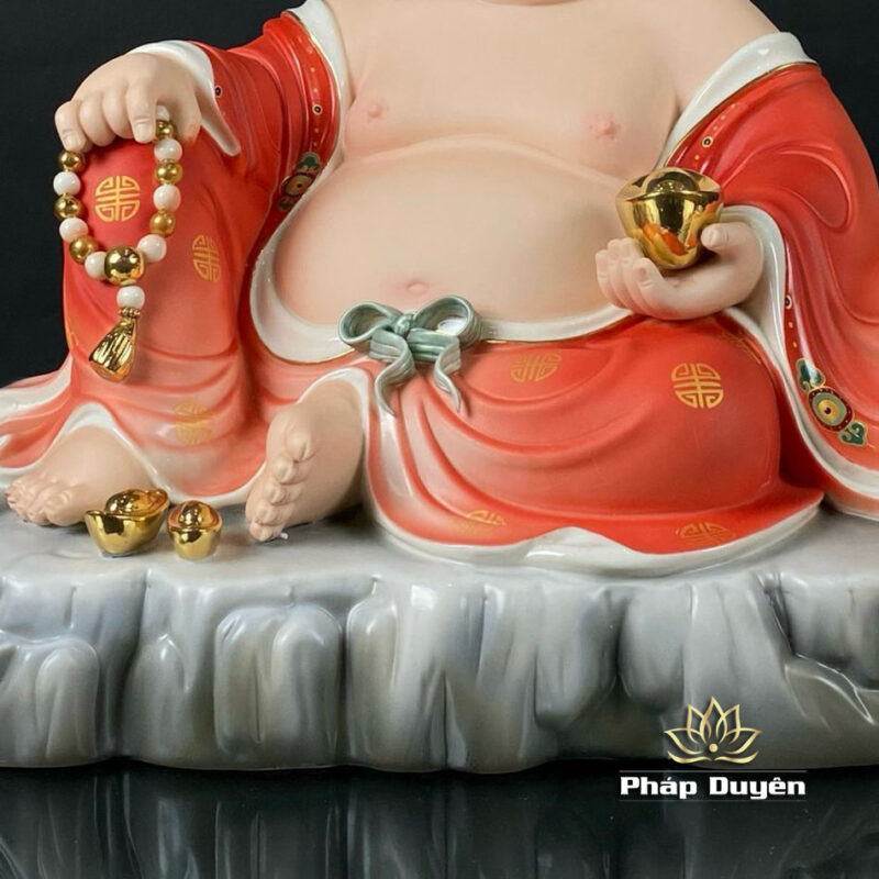 Tượng Di Lặc Nằm Ngồi, Bằng Sứ, Màu Đỏ, Kích Thước 40cm, 48cm - Ảnh 3
