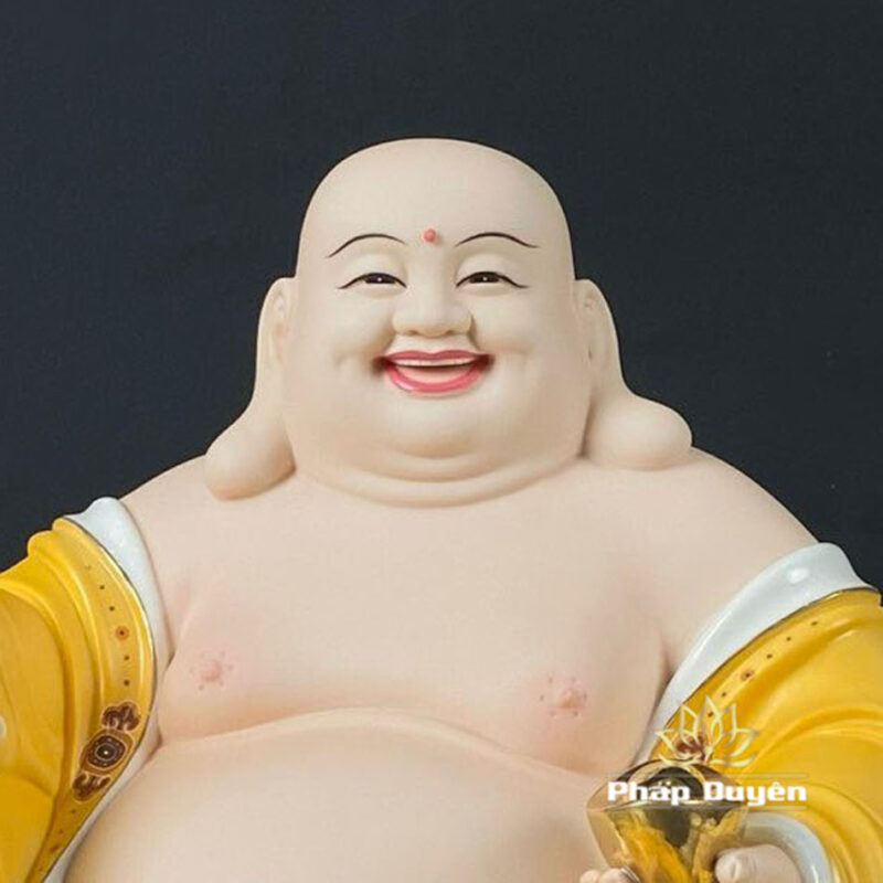 Tượng Di Lặc Nằm Ngồi, Bằng Sứ, Màu Vàng, Kích Thước 40cm, 48cm - Ảnh 2