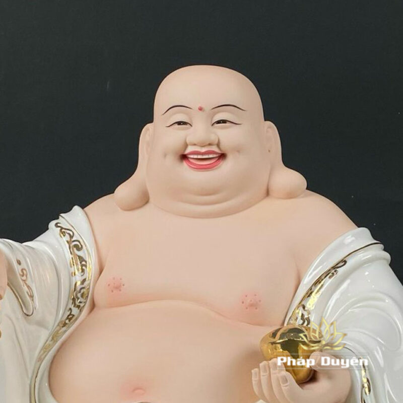 Tượng Di Lặc Nằm Ngồi, Bằng Sứ, Màu Trắng, Kích Thước 40cm, 48cm - Ảnh 2